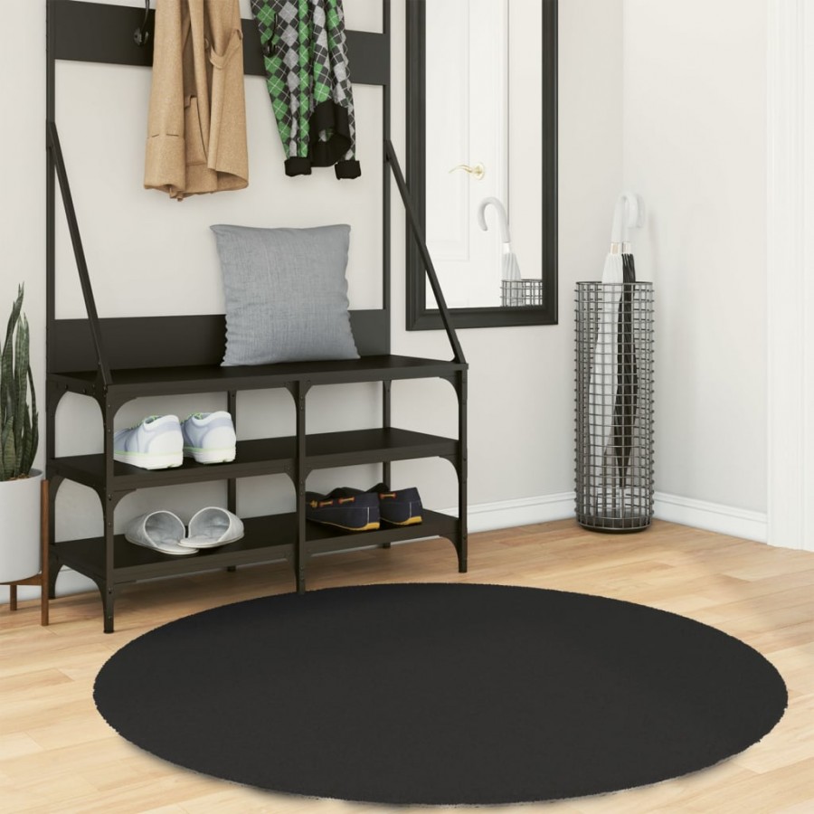 Tapis HUARTE à poils courts doux et lavable noir Ø 120 cm