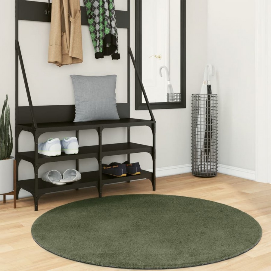 Tapis HUARTE à poils courts doux et lavable vert forêt Ø 120 cm