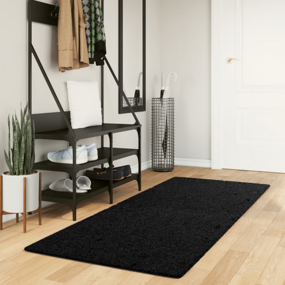 Tapis shaggy à poils longs moderne noir 80x200 cm