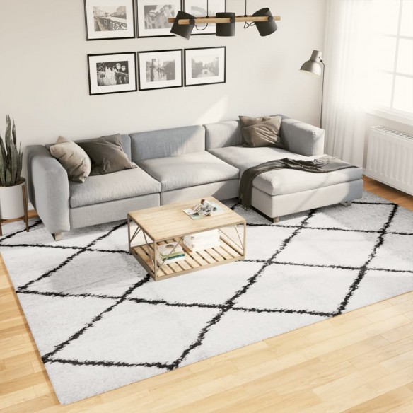 Tapis shaggy à poils longs moderne crème et noir 240x340 cm