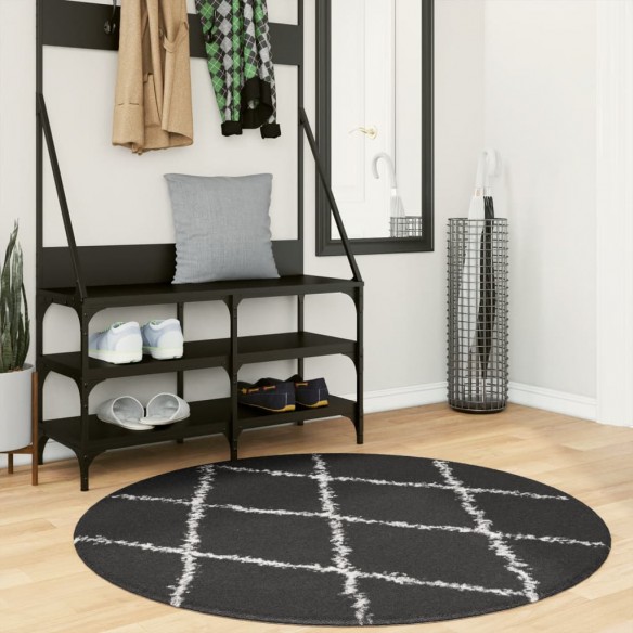 Tapis shaggy à poils longs moderne noir et crème Ø 120 cm