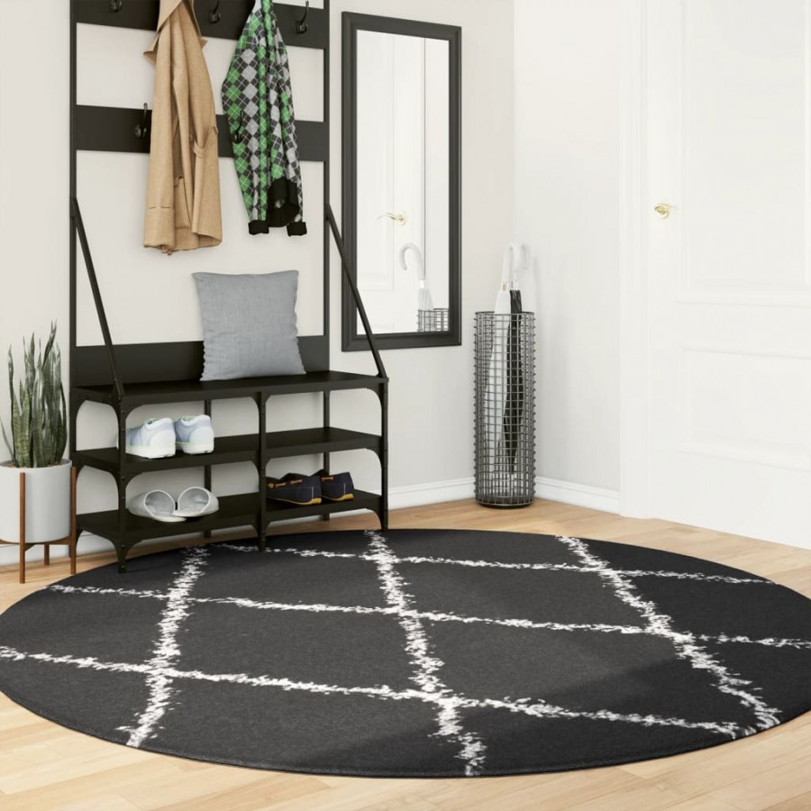 Tapis shaggy à poils longs moderne noir et crème Ø 200 cm