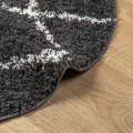 Tapis shaggy à poils longs moderne noir et crème Ø 200 cm