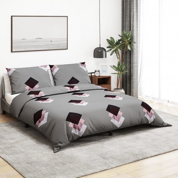 Ensemble de housse de couette Gris 200x200 cm Coton