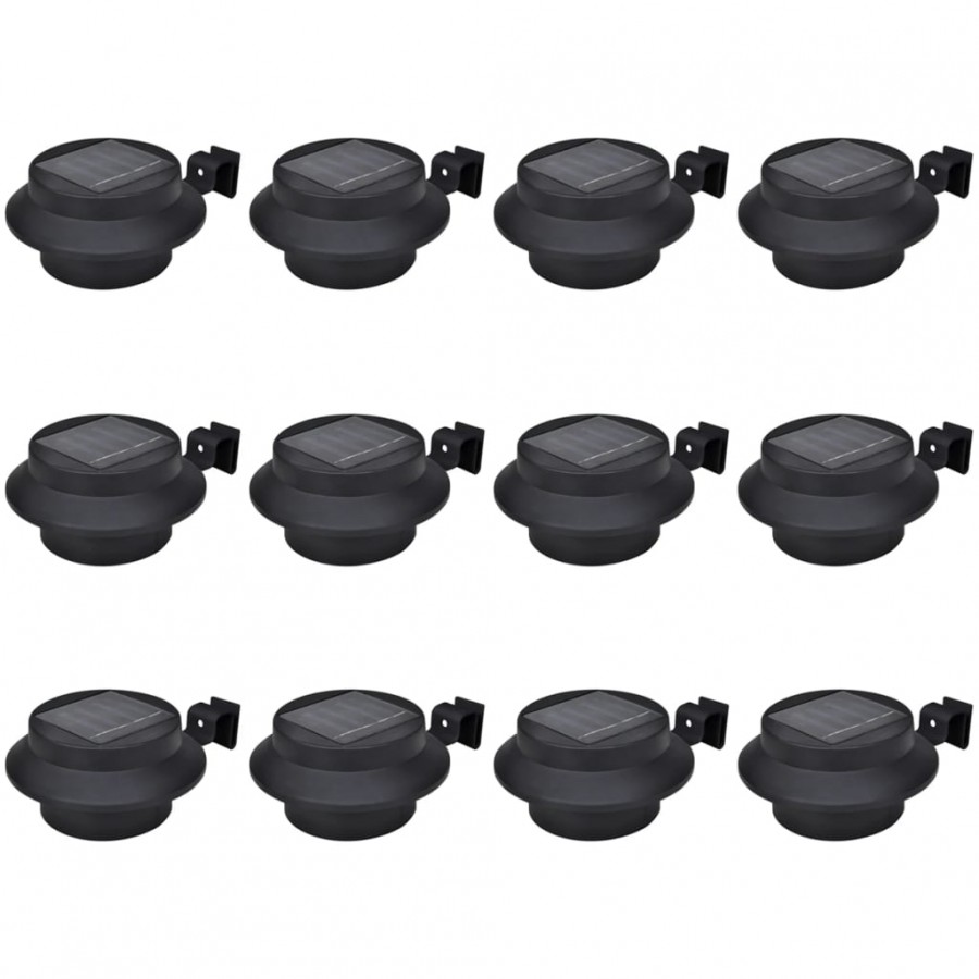 Lampes solaires à LED d'extérieur pour clôture 12 pcs Noir