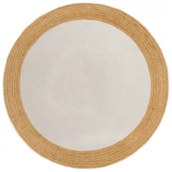 Tapis tressé Blanc et naturel 90 cm Jute et coton Rond