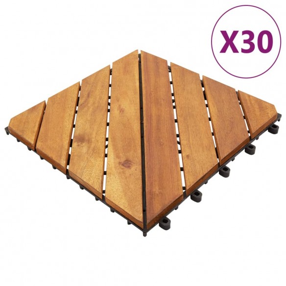 Tuiles de terrasse 30 pcs Marron 30x30 cm Bois massif d'acacia