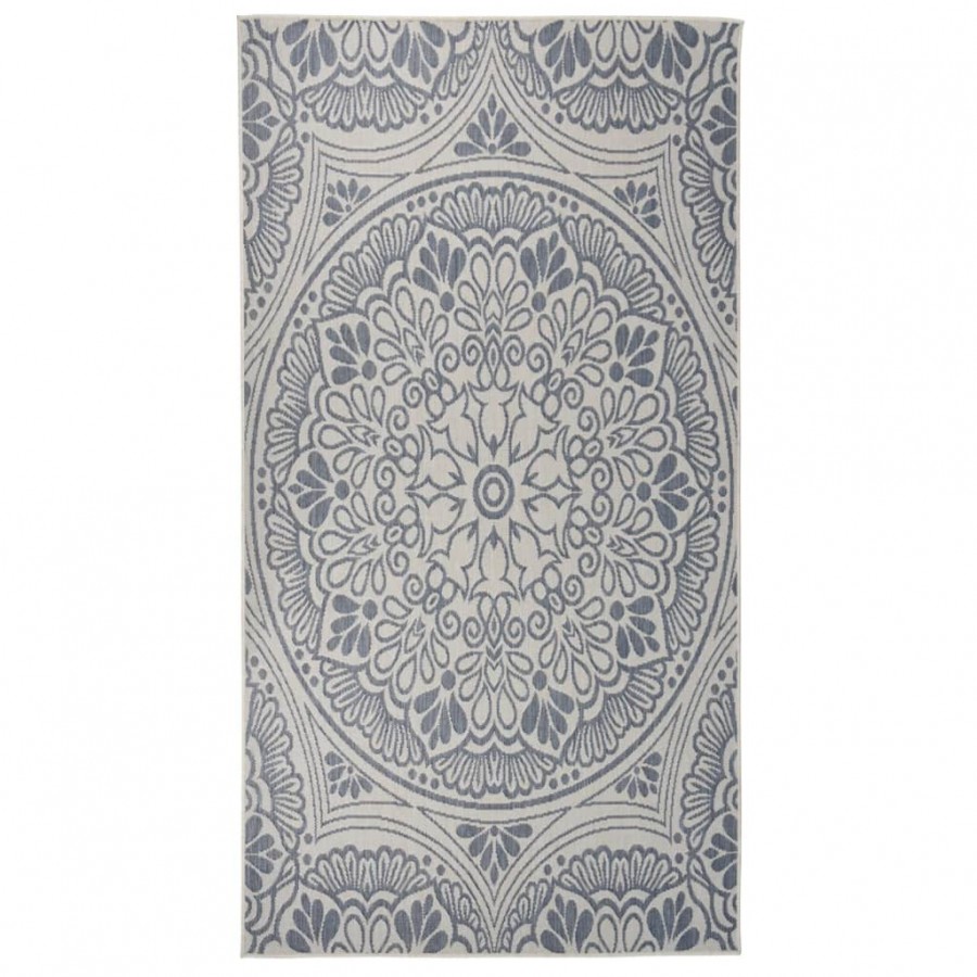 Tapis à tissage plat d'extérieur 80x150 cm Motif bleu