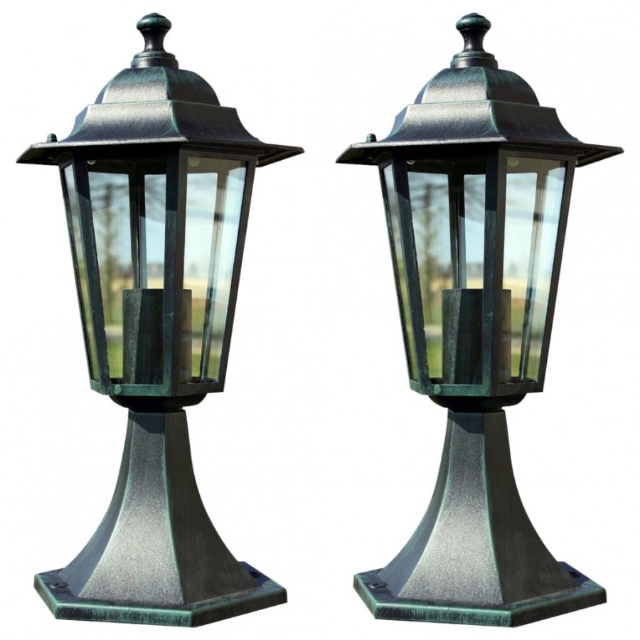 Lampes de jardin 2 pcs Vert foncé/Noir Aluminium