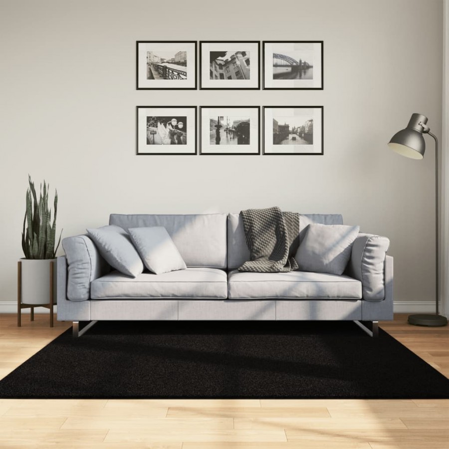 Tapis HUARTE à poils courts doux et lavable noir 160x160 cm