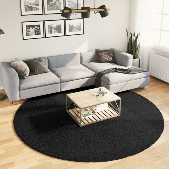 Tapis shaggy à poils longs moderne noir Ø 240 cm