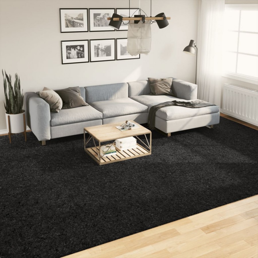 Tapis shaggy à poils longs moderne noir 300x400 cm