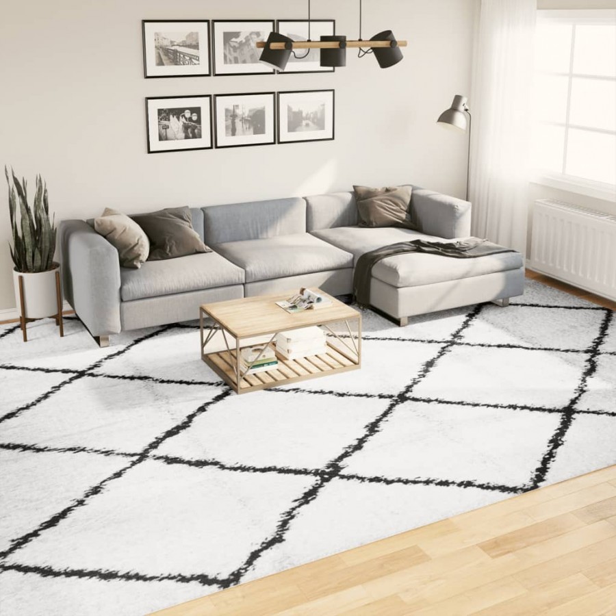 Tapis shaggy à poils longs moderne crème et noir 300x400 cm