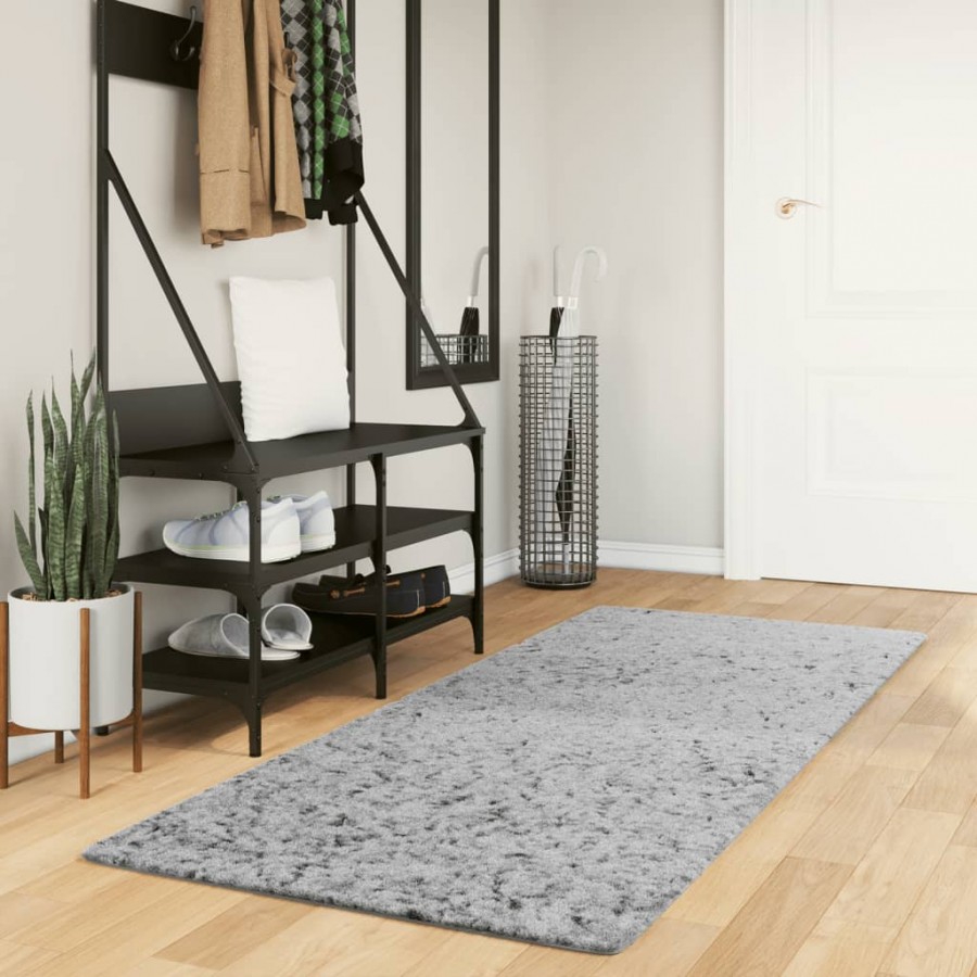 Tapis shaggy à poils longs moderne gris 80x200 cm