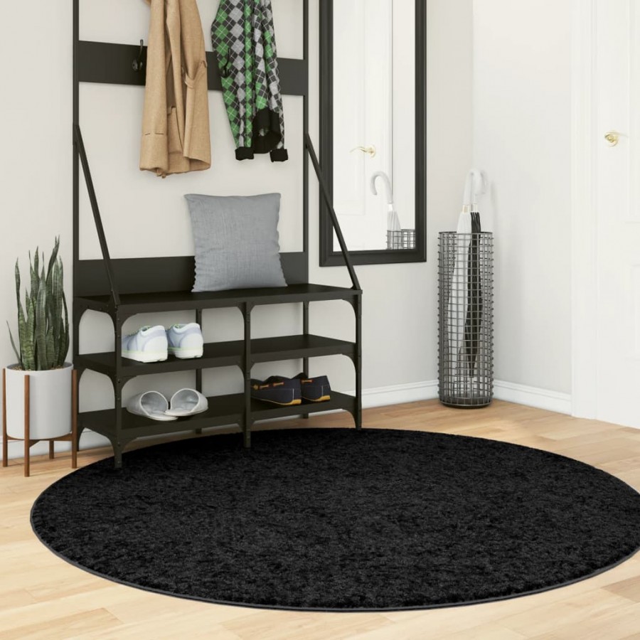 Tapis shaggy à poils longs moderne noir Ø 160 cm