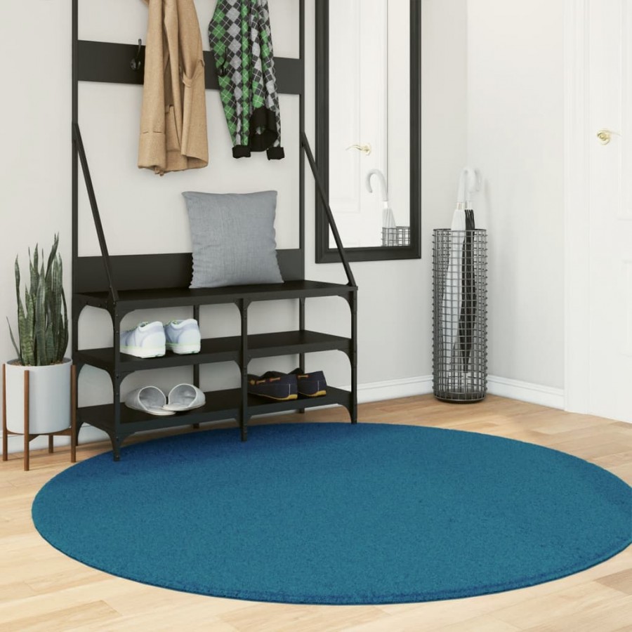 Tapis OVIEDO à poils courts turquoise Ø 160 cm