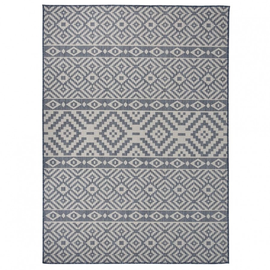 Tapis à tissage plat d'extérieur 200x280 cm Rayures bleues