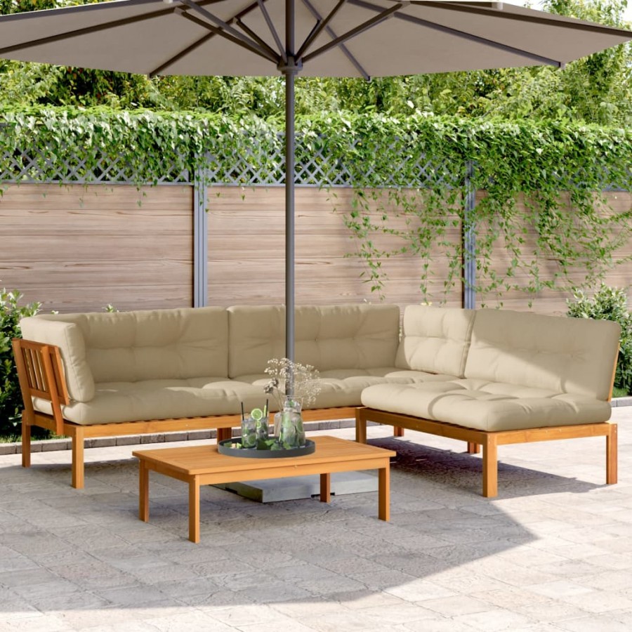 Salon palette de jardin avec coussins 4pcs bois d'acacia massif