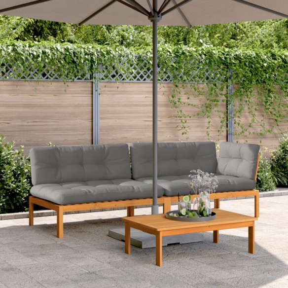 Salon palette de jardin avec coussins 3pcs bois d'acacia massif