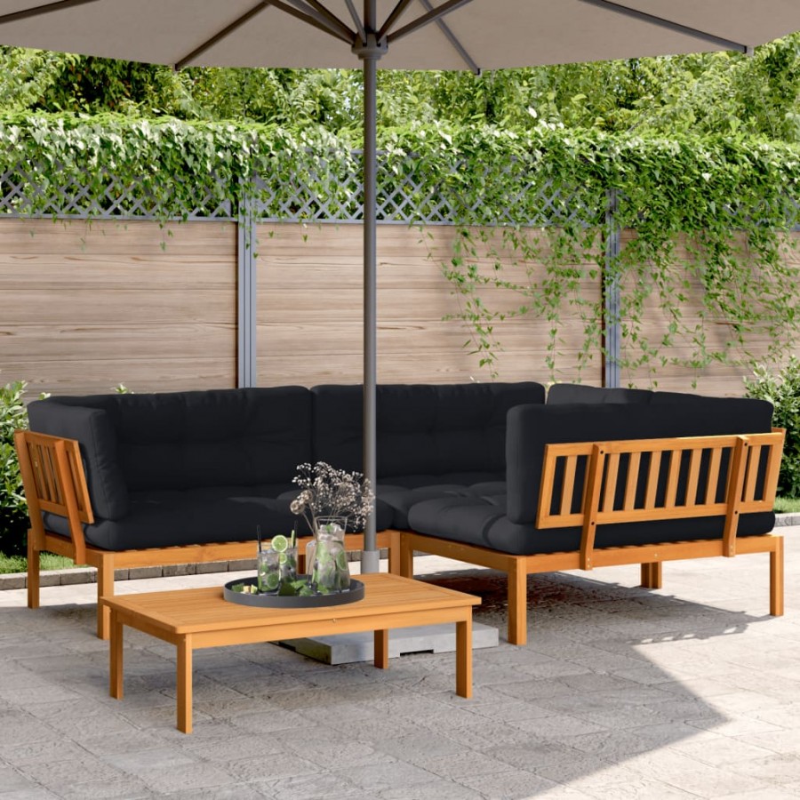 Salon palette de jardin avec coussins 4pcs bois d'acacia massif