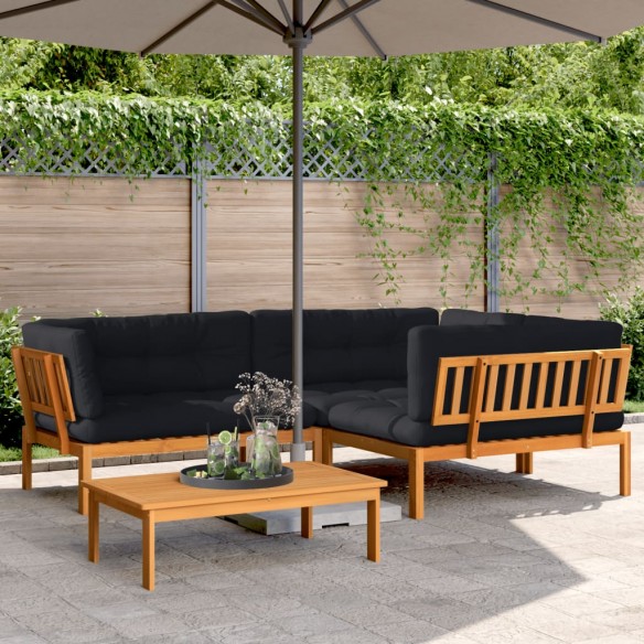 Salon palette de jardin avec coussins 4pcs bois d'acacia massif