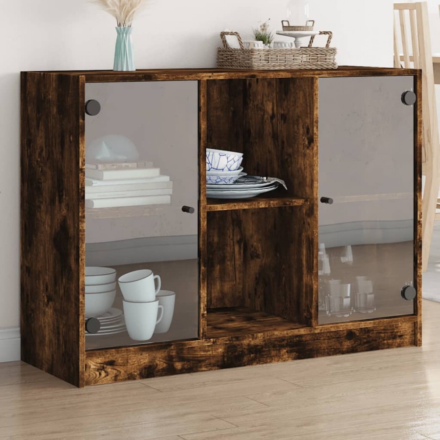 Buffet chêne fumé 102x37x75,5 cm bois d'ingénierie