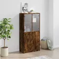 Buffet haut avec portes chêne fumé 68x37x142 cm bois ingénierie
