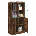 Buffet haut avec portes chêne fumé 68x37x142 cm bois ingénierie