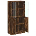 Buffet haut avec portes chêne fumé 68x37x142 cm bois ingénierie