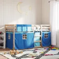Lit superposé avec rideaux bleu 75x190 cm bois pin massif