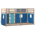 Lit superposé avec rideaux bleu 75x190 cm bois pin massif
