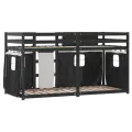Lit superposé avec rideaux blanc/noir 90x200 cm bois pin massif
