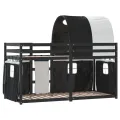 Lit superposé avec rideaux blanc/noir 90x200 cm bois pin massif