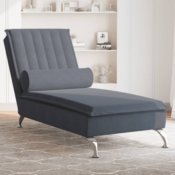 Chaise longue de massage avec traversin gris foncé velours