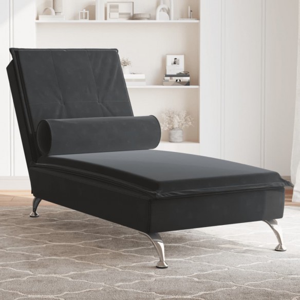 Chaise longue de massage avec traversin noir velours