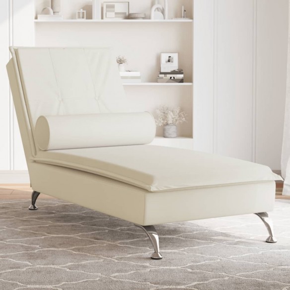 Chaise longue de massage avec traversin crème velours