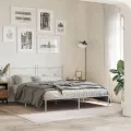 Cadre de lit métal avec tête de lit blanc 150x200 cm