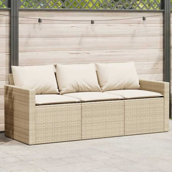 Canapé de jardin avec coussins 3 places beige résine tressée