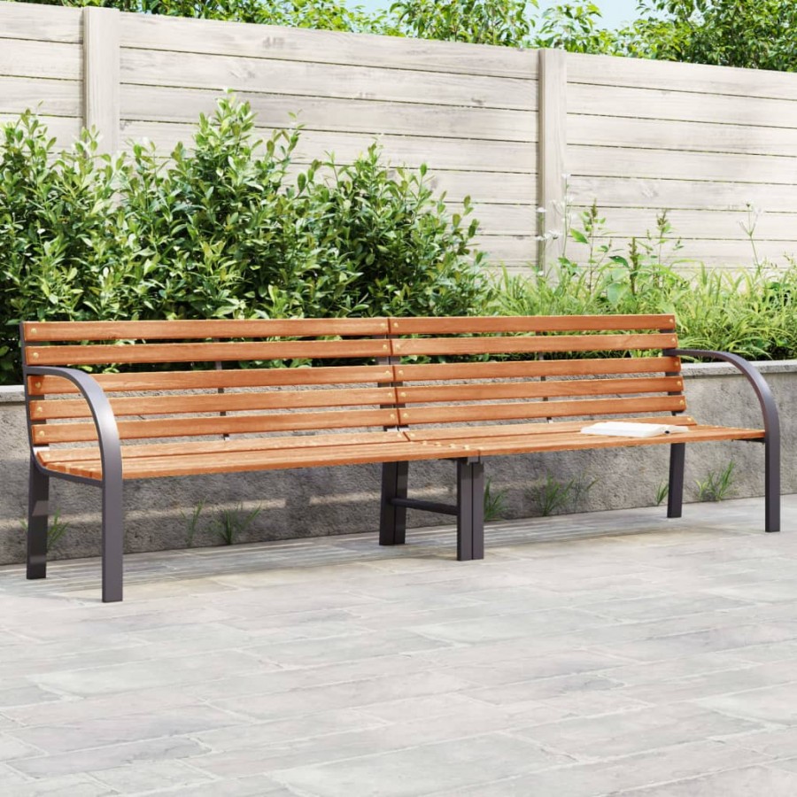 Banc de jardin marron 231 cm bois et acier enduit de poudre