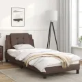 Cadre de lit avec tête de lit marron 90x200 cm Similicuir
