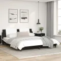 Cadre de lit et tête de lit noir et blanc 180x200 cm similicuir