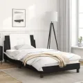 Cadre de lit avec lumières LED noir blanc 100x200 cm similicuir