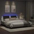 Cadre de lit avec lumières LED blanc noir 180x200 cm similicuir