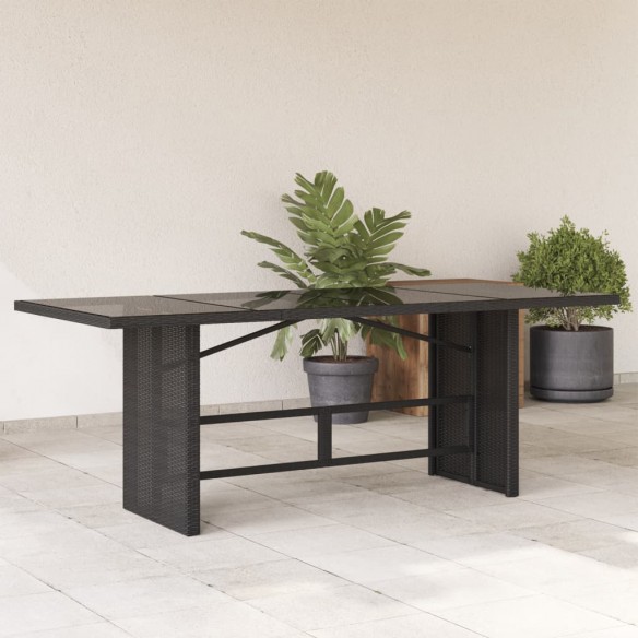 Table de jardin avec dessus en verre noir résine tressée