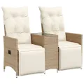 Canapé de jardin inclinable 2 places avec table beige rotin