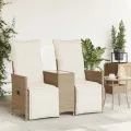 Canapé de jardin inclinable 2 places avec table beige rotin