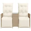 Canapé de jardin inclinable 2 places avec table beige rotin
