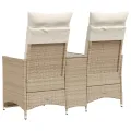 Canapé de jardin inclinable 2 places avec table beige rotin