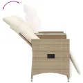 Canapé de jardin inclinable 2 places avec table beige rotin