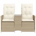 Canapé de jardin inclinable 2 places avec table beige rotin